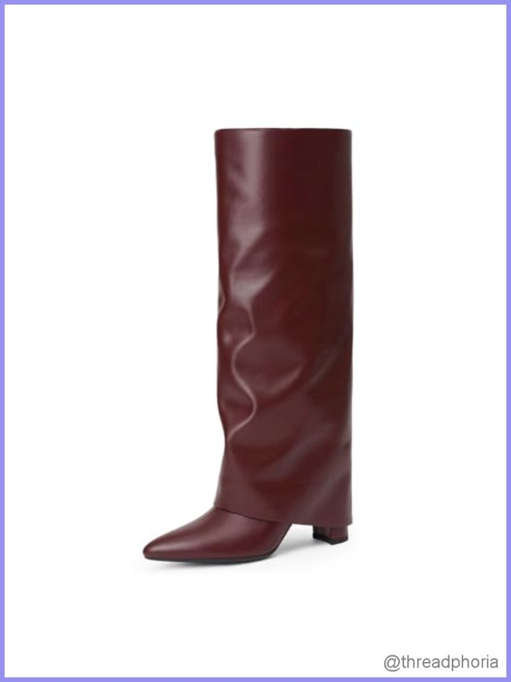 Faux Leather Fold Over Knee High Chunky Heel Pointed Toe Boots